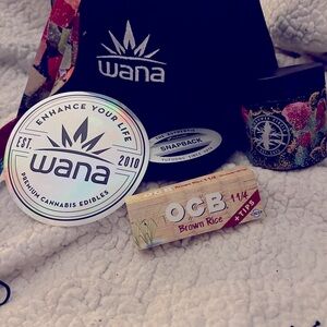 Wana swag baseball cap new lanyard,OCB papers, wana pin.sticker+ a 3.5 stash jar